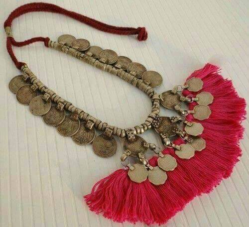 Coin necklace with red tassels